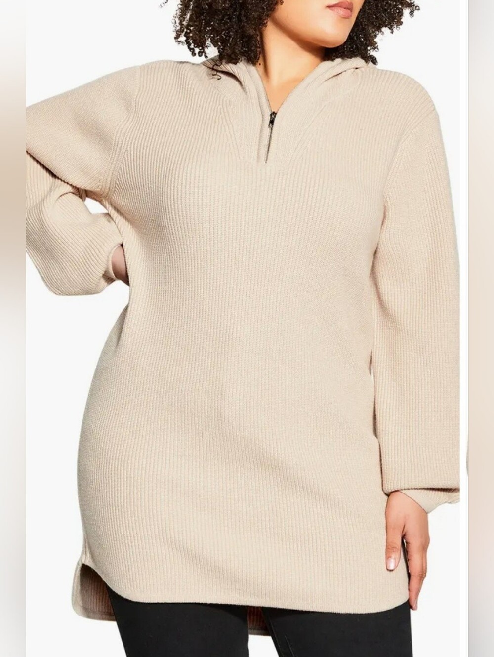 NEW City Chic Lily Hooded Sweater In Tan Buff Womens Size XL Plus Sz 22